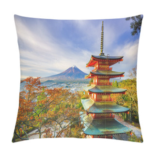 Personality  Mt. Fuji With Chureito Pagoda At Sunrise, Fujiyoshida, Japan  Pillow Covers