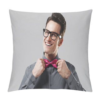 Personality  Smiling Man With Pink Bow Tie Pillow Covers