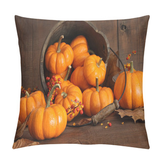 Personality  Wooden Bucket Filled With Tiny Pumpkins Pillow Covers