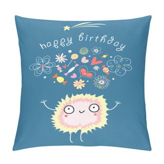 Personality  Funny Card With A Monster Birthday Pillow Covers