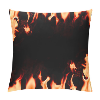 Personality  Close Up View Of Burning Orange Flame With Blank Space In Middle On Black Background Pillow Covers