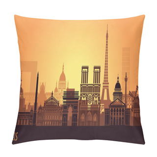 Personality  Stylized Landscape Of Paris With Eiffel Tower, Arc De Triomphe And Notre Dame Cathedral And Other Attractions Pillow Covers