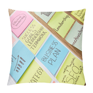 Personality  Paper Stickers With Words Teamwork, Business Plan And Seo On Tabletop Pillow Covers