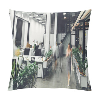 Personality  Modern Open Space Office Interior With Blurred Business Colleagues Pillow Covers