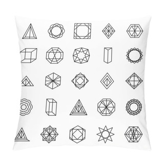 Personality  Icon Set Of Circles And Geometric Shapes, Line Style Pillow Covers
