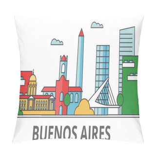 Personality  Buenos Aeros City Skyline: Buildings, Streets, Silhouette, Architecture, Landscape, Panorama, Landmarks. Editable Strokes. Flat Design Line Vector Illustration Concept. Isolated Icons On Background Pillow Covers