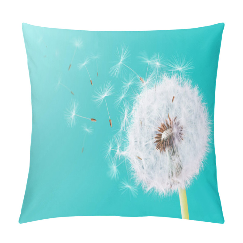 Personality  Dandelion flying on cyans background pillow covers