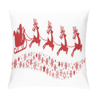 Personality  Santa Sleigh Reindeer Flying Snowflakes Red Silhouette Pillow Covers