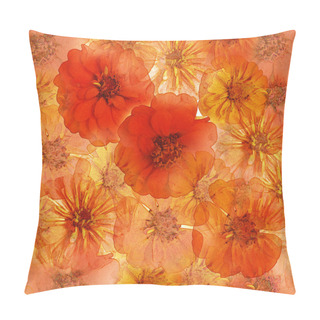 Personality  Abstract Floral Background With Zinnia In Red, Yellow, Orange Colors Pillow Covers
