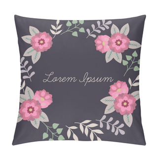 Personality  Floral Round Wreath With Pink Flowers On Grey Background Pillow Covers