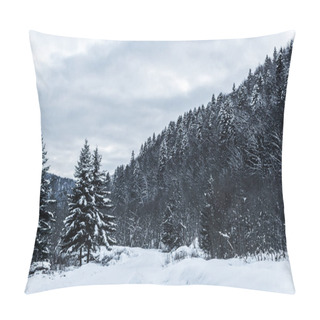 Personality  Scenic View Of Snowy Carpathian Mountains With Pines In Winter  Pillow Covers