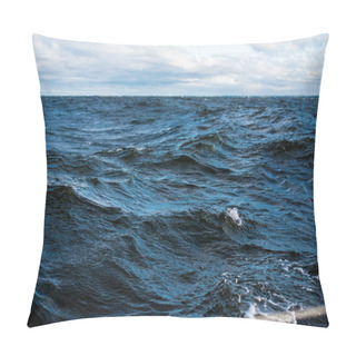 Personality  Winter Sailing. Cold Blue Sea At Sunset. Waves And Clouds, Norway Pillow Covers