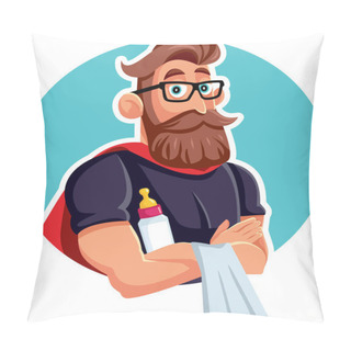 Personality  Super Hero Dad With Red Cape And Baby Bottle Pillow Covers