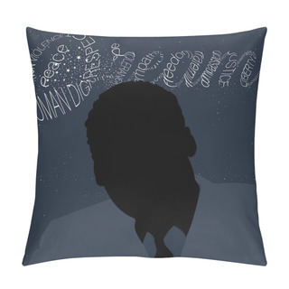 Personality  A Vector Frontal Silhouette Illustration With A Typography Artwork Of The Word Dream In The Background Pillow Covers
