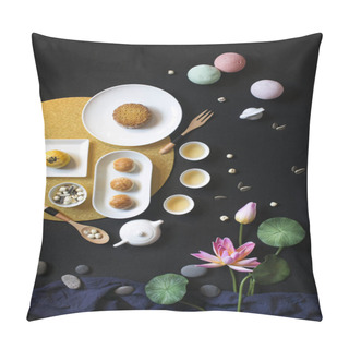 Personality  Flat Lay Mid Autumn Festival Food And Drink Still Life. Pillow Covers