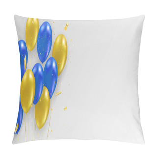 Personality  Blue Yellow Balloons, Gold Confetti Concept Design Template Holiday Happy Day, Background Celebration Vector Illustration. Pillow Covers