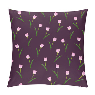 Personality  Beautiful Tender Pink Tulips On The Purple Background. Perfect Floral Seamless Pattern For Card, Cover, Interior Design And Textile Pillow Covers