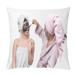 Personality  Sisters Help Each Other To Remove Face Masks From The Face To Heal The Skin. Have A Great Time Together And Have Fun. Pillow Covers