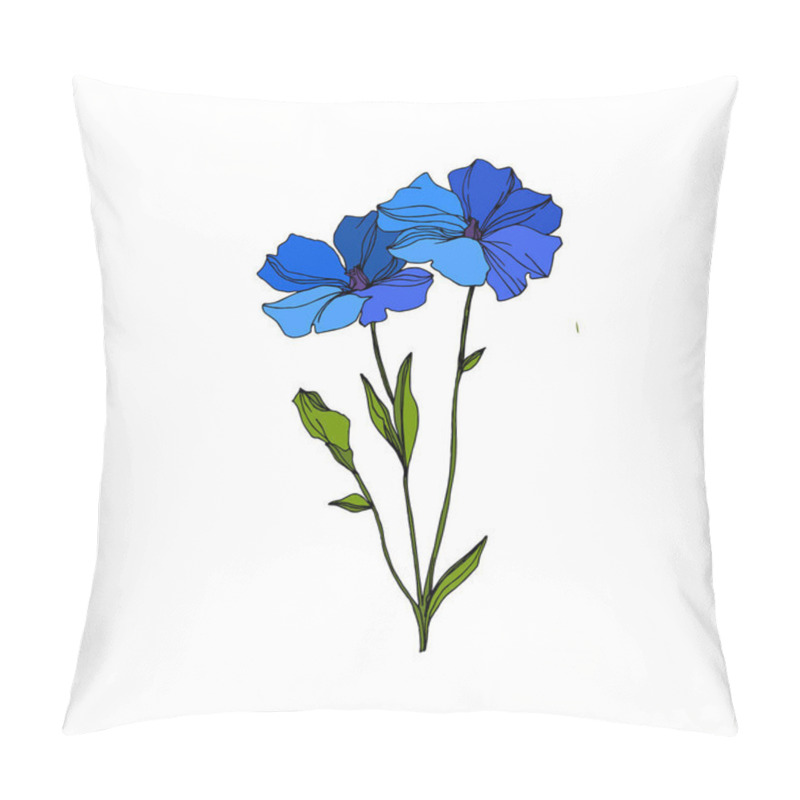 Personality  Vector Flax floral botanical flowers. Blue and green engraved ink art. Isolated flax illustration element. pillow covers