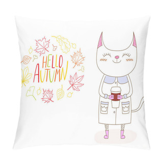 Personality  Cute Cats In Autumn With Leaves And Quote Pillow Covers