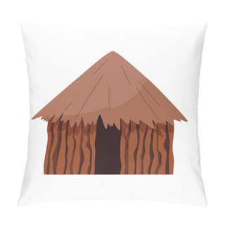 Personality  Brown African Hut With Thatched Roof Flat Style, Vector Illustration Isolated On White Background. South National Dwelling, Simple Ethnic Building With Dark Entrance Pillow Covers