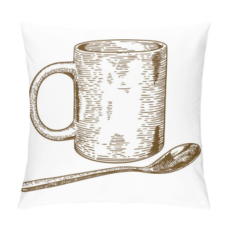 Personality   Engraving Antique Illustration Of  Mug And Spoon  Pillow Covers