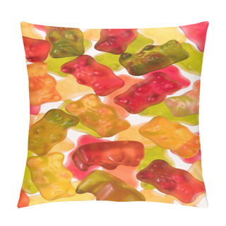 Personality  Full Frame Shot Of Colorful Gummy Bears Isolated On White Pillow Covers