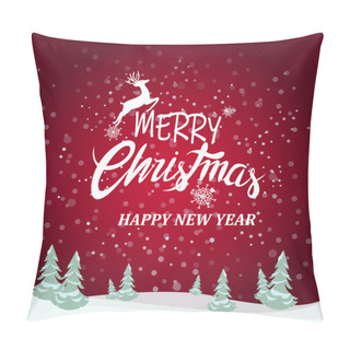 Personality  Vector With Merry Christmas And Happy New Year Lettering Near Deer And Pines On Red Pillow Covers