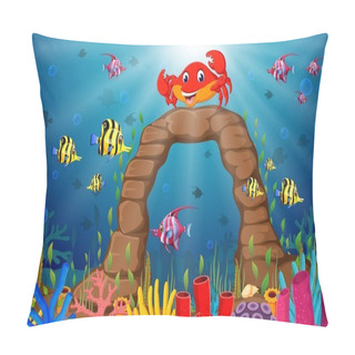 Personality  Cartoon Tropical Crab With Beautiful Underwater World Pillow Covers