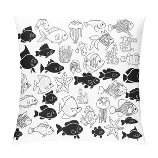 Personality  Set Of Hand-drawn Exotic Fishes Pillow Covers