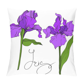 Personality  Vector Purple Iris Floral Botanical Flower. Wild Spring Leaf Wildflower Isolated. Engraved Ink Art. Isolated Iris Illustration Element. Pillow Covers
