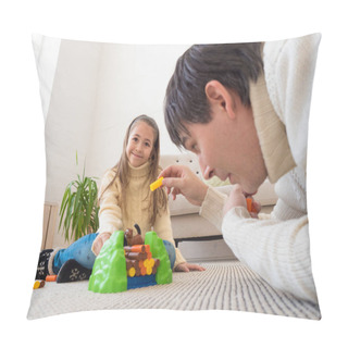 Personality  Father And Daughter Are Playing With Toys At Home Pillow Covers