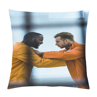 Personality  Side View Of Multicultural Prisoners Threatening Each Other And Holding Collars Pillow Covers