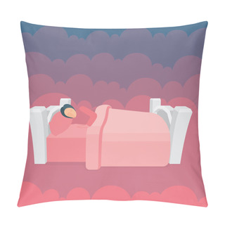 Personality  Fairy Bedroom In Clouds. White Bed With Clouds On Background. Good Sleep And Awake Concept Metaphor. Part Of Set.  Pillow Covers