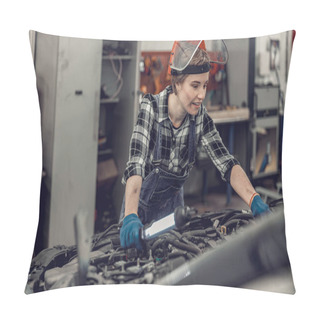 Personality  Pleased Female Worker Fixing A Passenger Car Pillow Covers