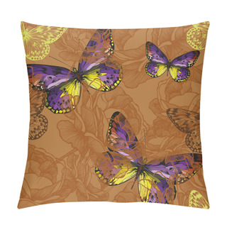 Personality  Seamless Background With Flying Butterflies. Vector Illustration Pillow Covers