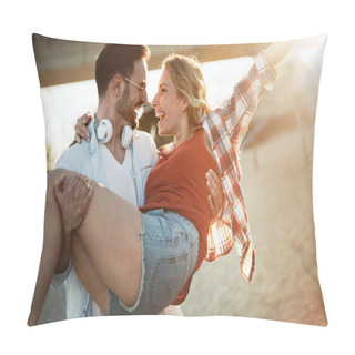 Personality  Couple In Love Having Fun At Beach Pillow Covers