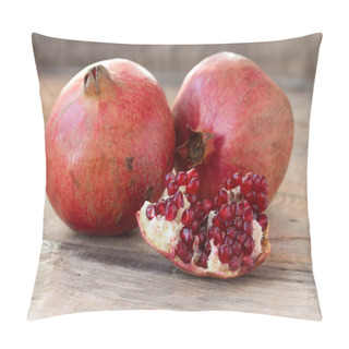 Personality  Red Pomegranates On A Plate On Old Wooden Table Pillow Covers