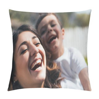 Personality  Selective Focus Of Happy Mother Laughing With Cute Son Pillow Covers
