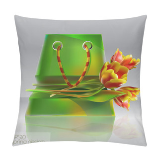 Personality  Vector Illustration Of Shopping Bag With Tulips. Pillow Covers