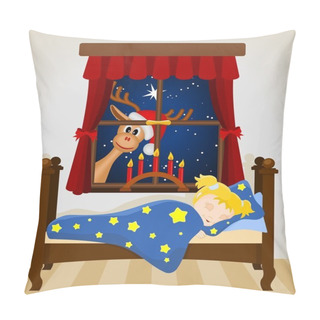 Personality  Christmas Reindeer Looking Through Window At Sleeping Baby Pillow Covers