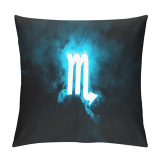 Personality  Blue Illuminated Scorpio Zodiac Sign With Smoke On Background Pillow Covers