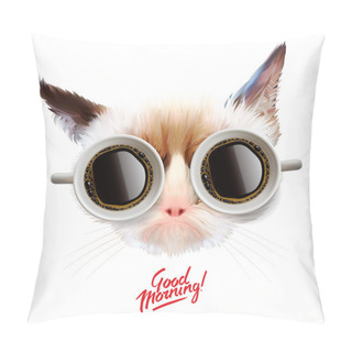 Personality  Good Morning. Funny Cat With Cups Of Coffee Pillow Covers