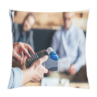 Personality  Person Using Payment Terminal Pillow Covers