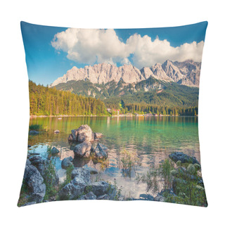 Personality  Sunny Summer Morning On The Eibsee Lake With Zugspitze Mountain Range. Splendid Outdoor Scene In German Alps, Bavaria, Garmisch-Partenkirchen Village Location, Germany, Europe. Artistic Style Post Processed Photo Pillow Covers