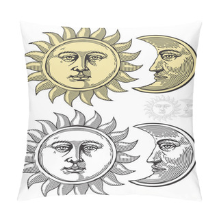Personality  Vector Illustration Of Sun And Moon With Faces Pillow Covers