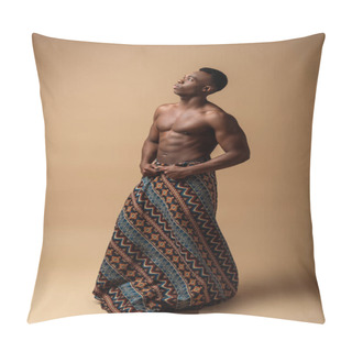 Personality  Sexy Naked Tribal Afro Man Covered In Blanket Posing On Beige Pillow Covers