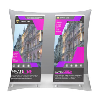 Personality  Pink Gray Roll Up Business Banner Design Vertical Template Vecto Pillow Covers