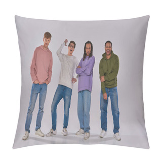 Personality  Four Young Multicultural Man In Casual Outfits Standing And Laughing At Camera, Cultural Diversity Pillow Covers