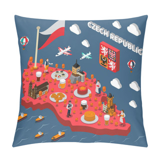 Personality  Chech Republic Touristic Attractions Isometric Map Pillow Covers